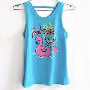 Girls Pool Party Squad Flamingo Graphic Tank Top | Beach Vacation Cute Aqua Tank